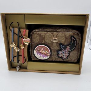 Coach Boxed Mini Boxy Cosmetic Case and Hair Ties Set in Signature Canvas C6996